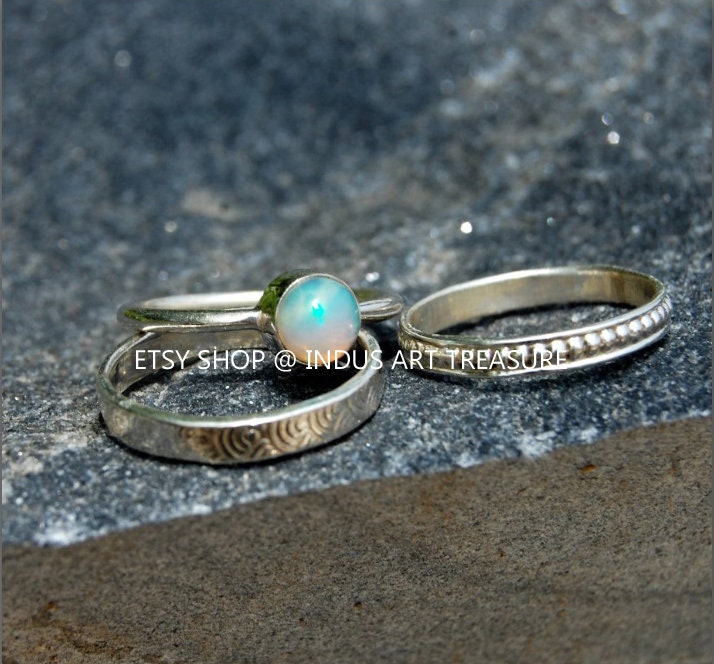 Fire Opal Stacking Ring Set