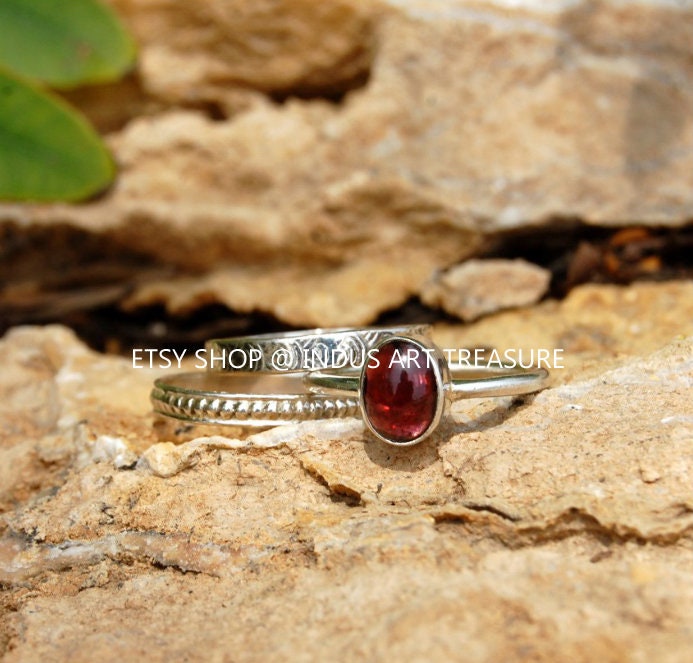 Lovely Garnet Stacking Ring Set