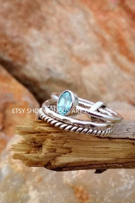 Blue Topaz Stacking Ring Set