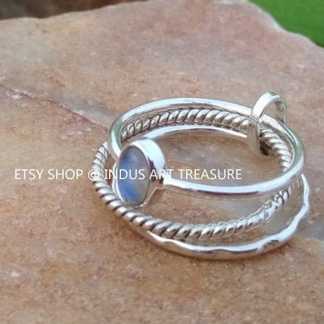 Rainbow Moonstone Stacking Ring Set