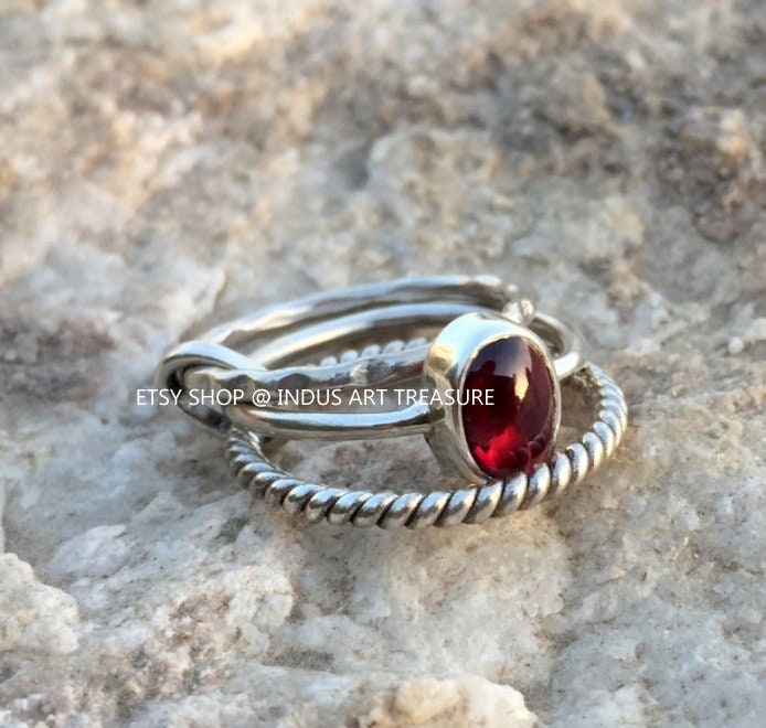 Red Garnet Stacking Ring Set