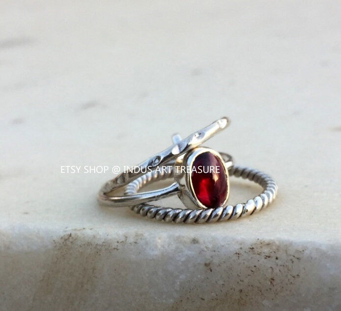 Red Garnet Stacking Ring Set