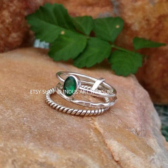 Green Onyx Stacking Ring Set