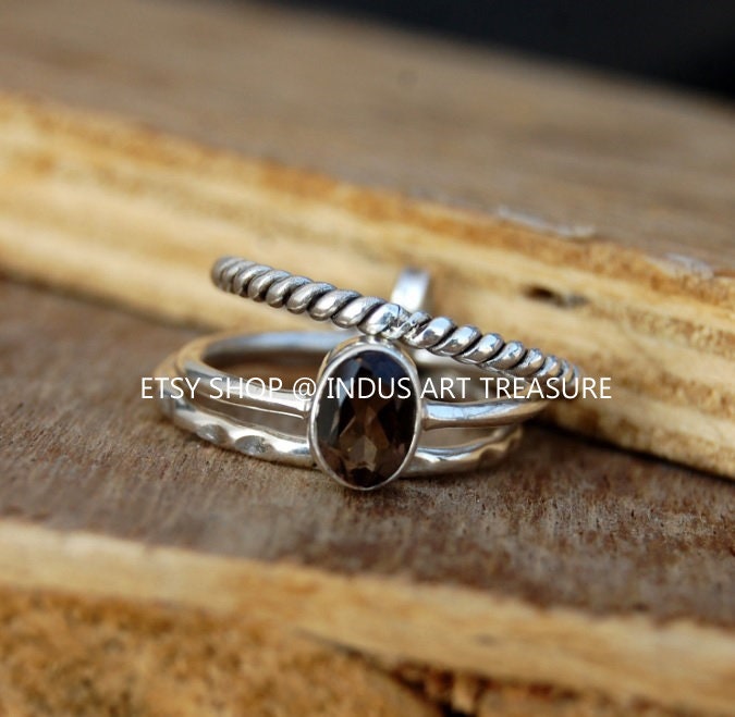 Smoky Quartz Stacking Ring Set