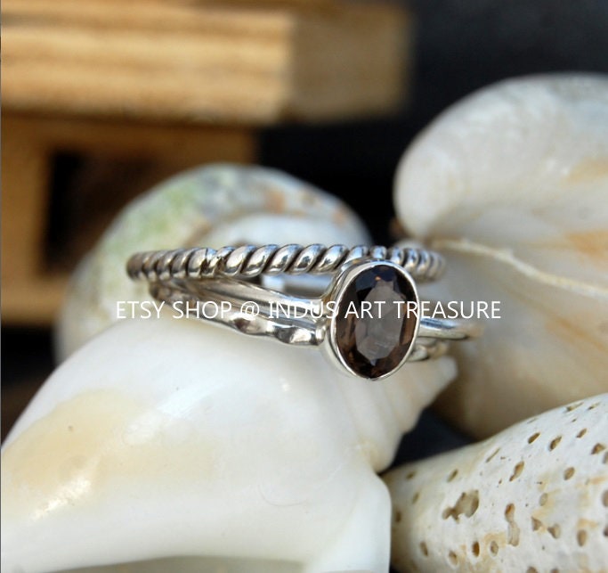 Smoky Quartz Stacking Ring Set