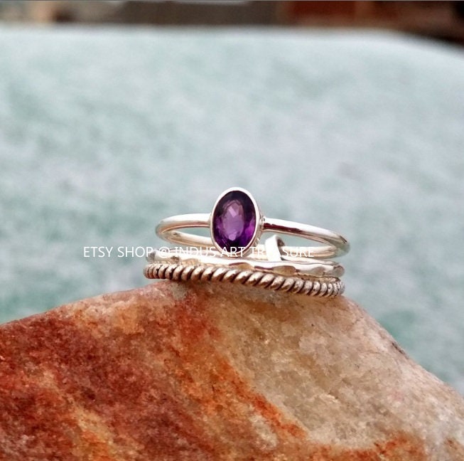 Amethyst Stacking Ring Set