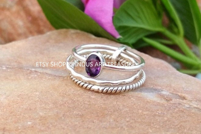 Amethyst Stacking Ring Set
