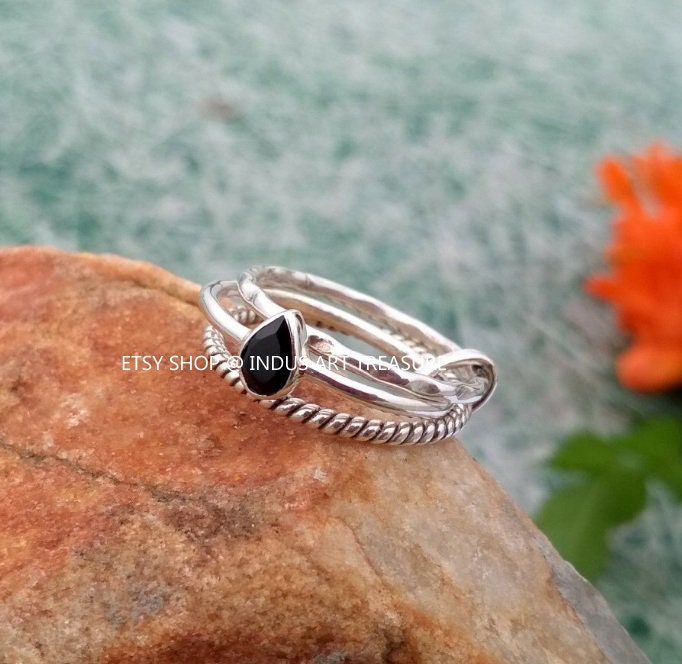 Black Onyx Stacking Ring Set