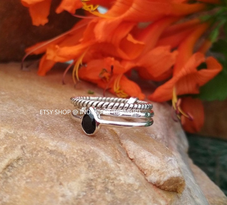 Black Onyx Stacking Ring Set