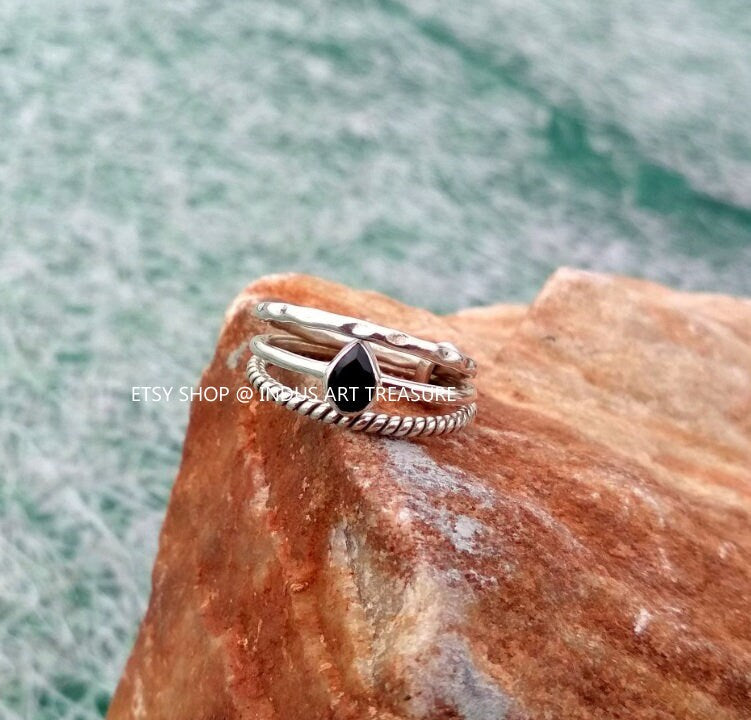 Black Onyx Stacking Ring Set