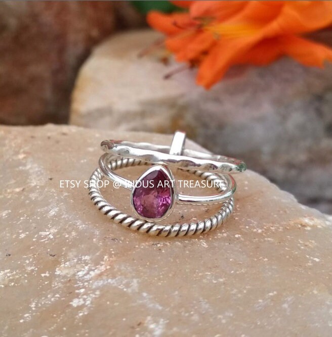 Pink Tourmaline Stacking Ring Set
