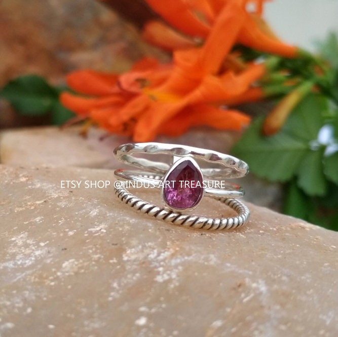 Pink Tourmaline Stacking Ring Set