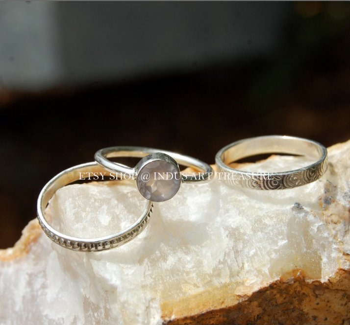 Rose Quartz Stacking Ring Set