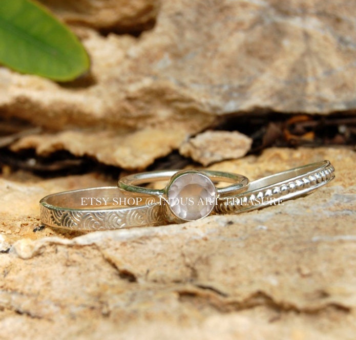 Rose Quartz Stacking Ring Set
