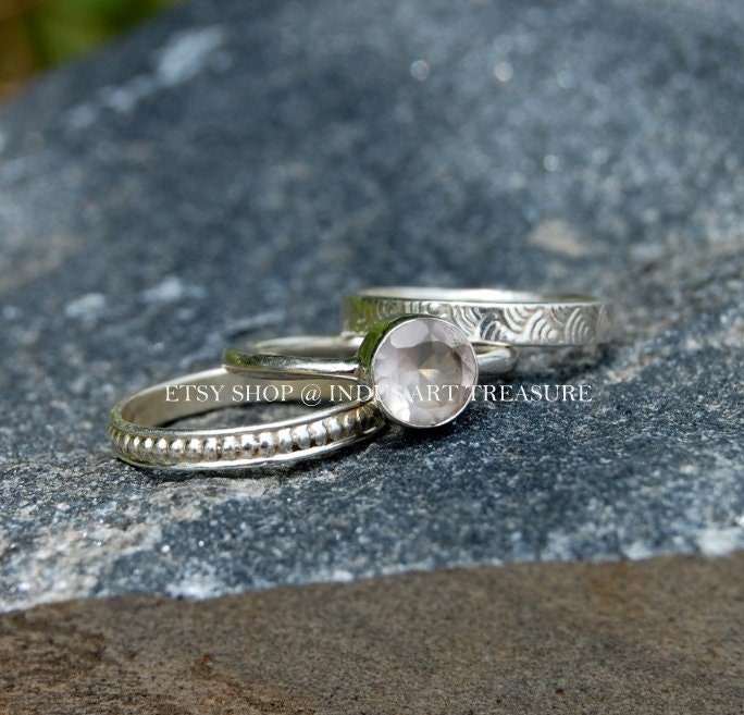 Rose Quartz Stacking Ring Set