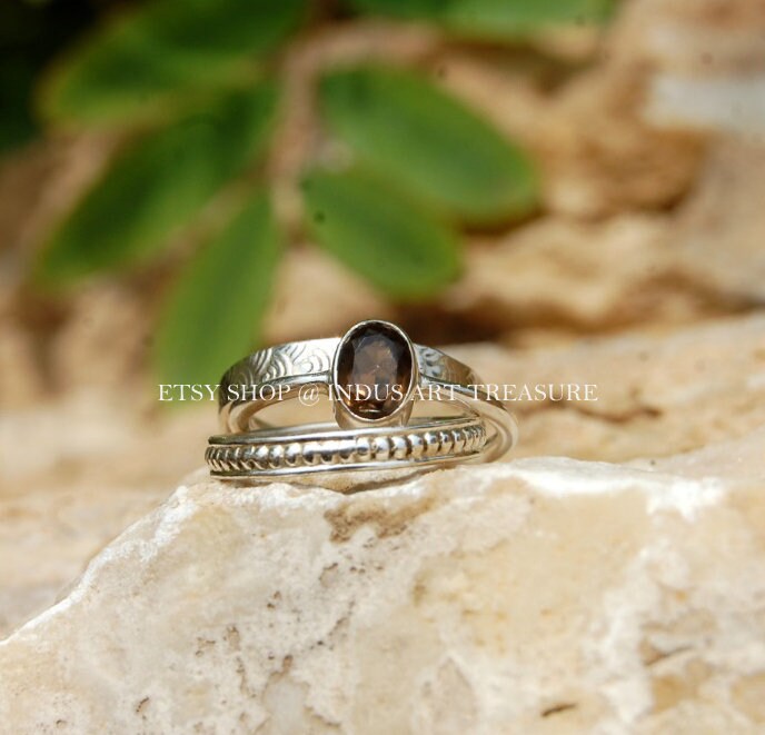 Smoky Quartz Stacking Ring Set