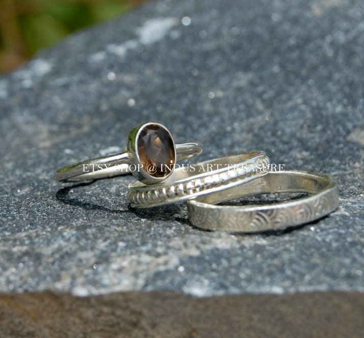 Smoky Quartz Stacking Ring Set