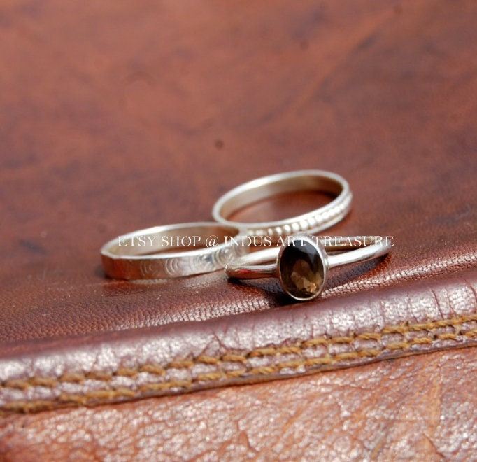 Smoky Quartz Stacking Ring Set