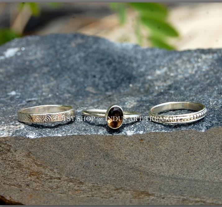 Smoky Quartz Stacking Ring Set