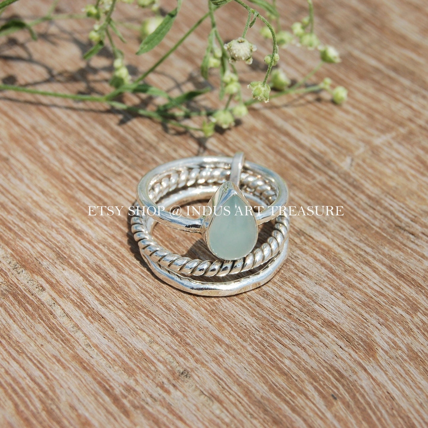 Aqua Chalcedony Stacking Ring Set