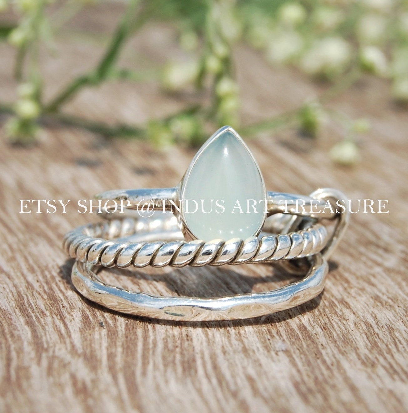 Aqua Chalcedony Stacking Ring Set