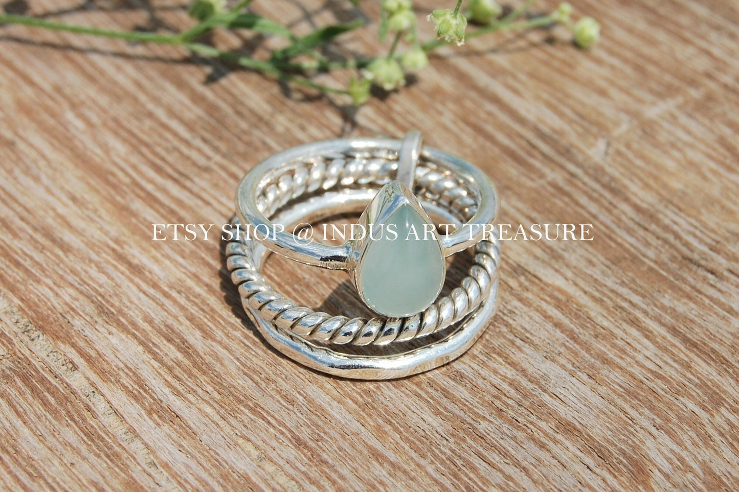 Aqua Chalcedony Stacking Ring Set