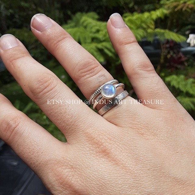 Rainbow Moonstone Stacking Ring Set