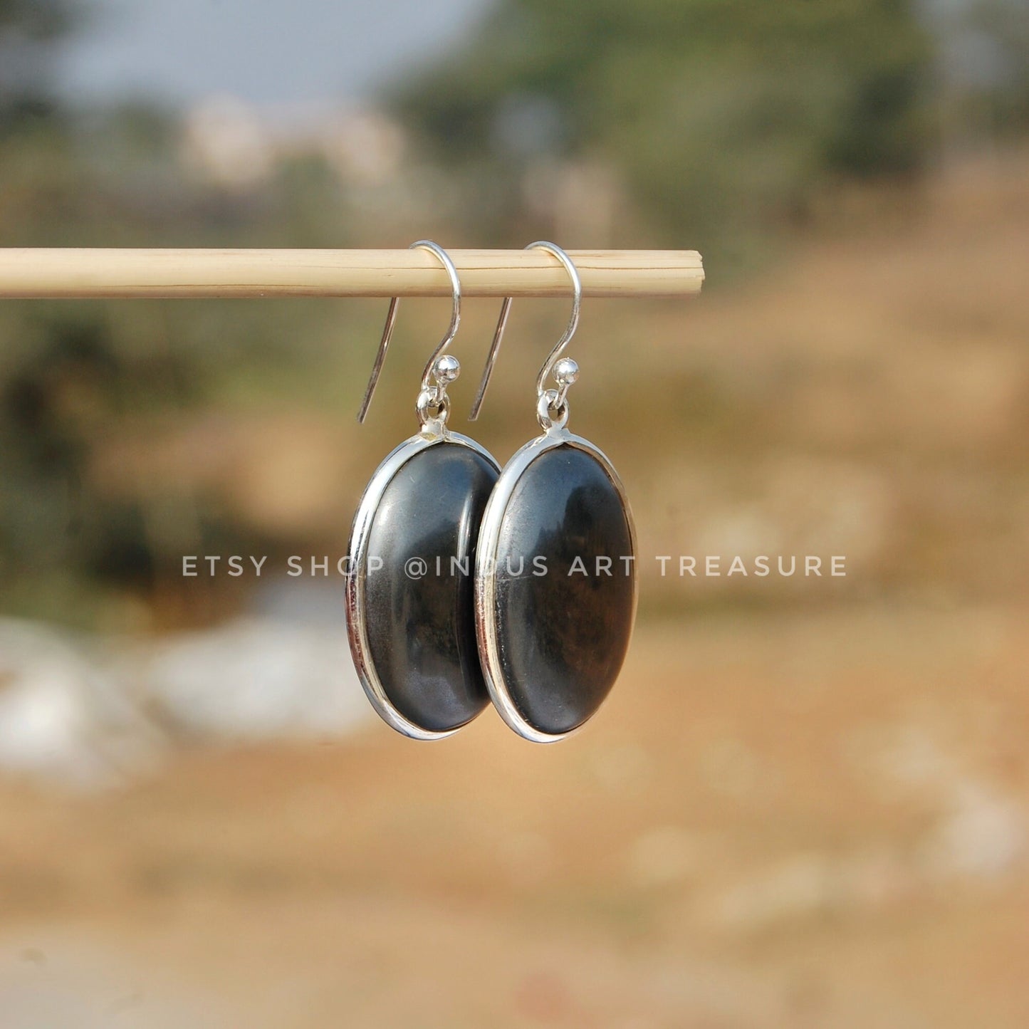 Hematite Oval Cab Earrings
