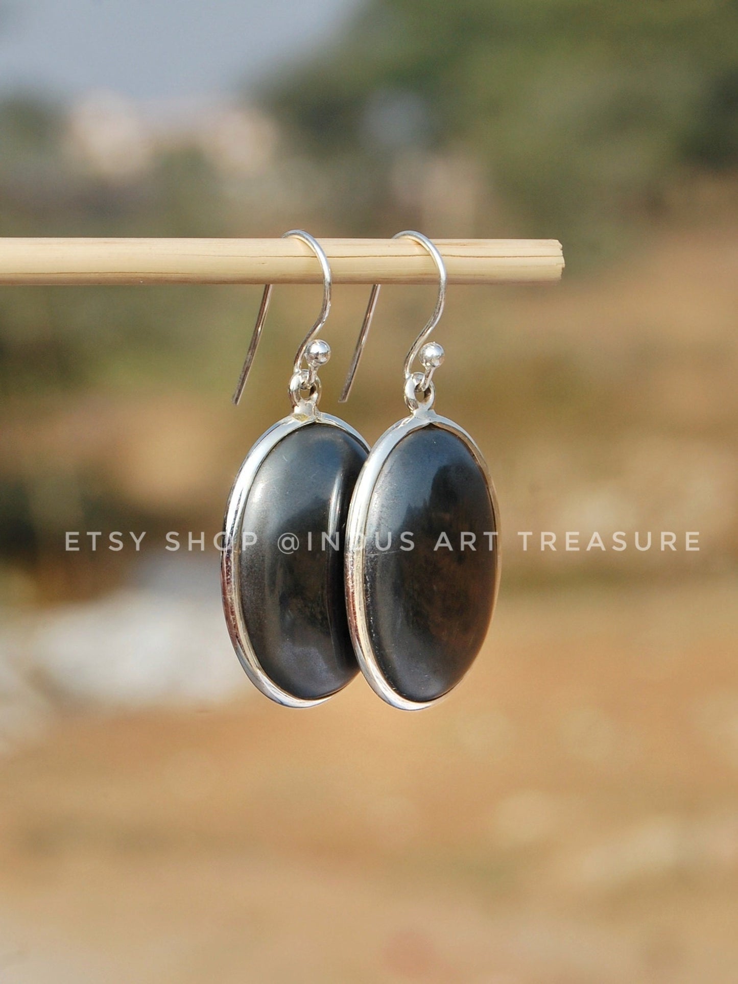 Hematite Oval Cab Earrings