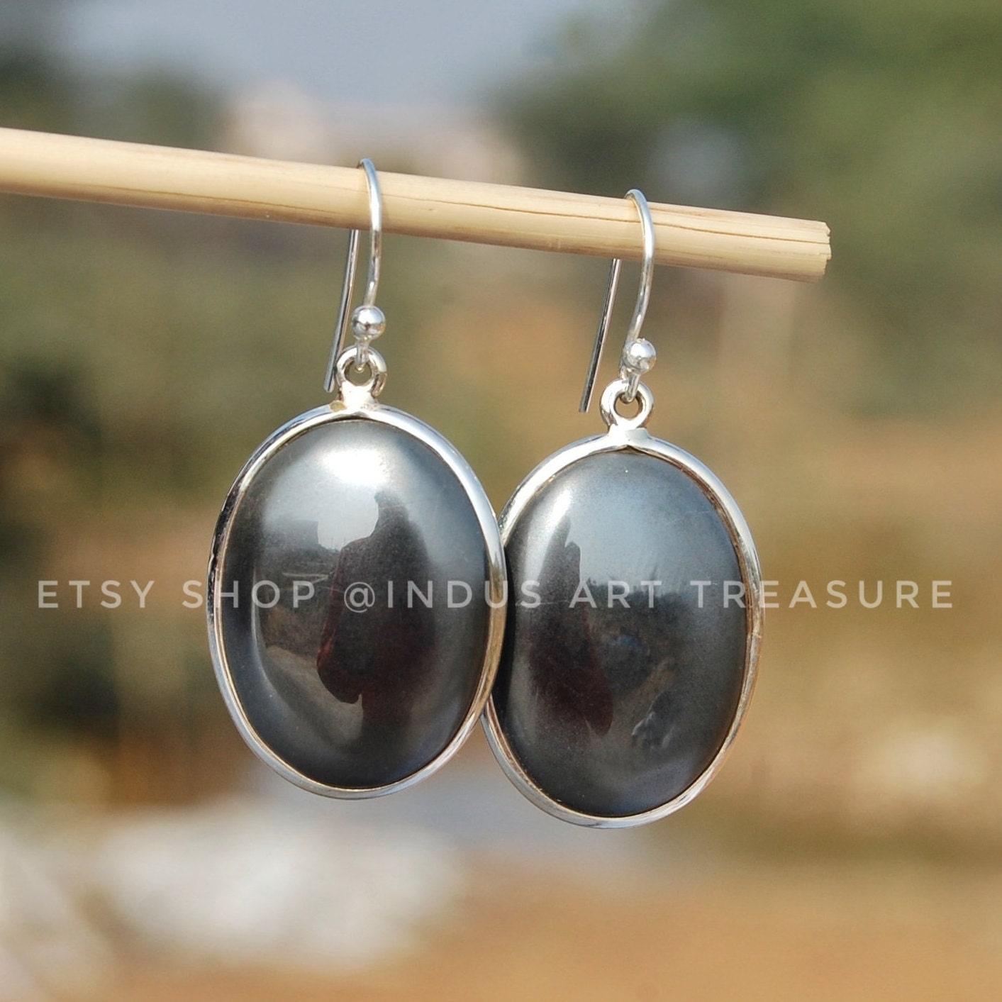 Hematite Oval Cab Earrings