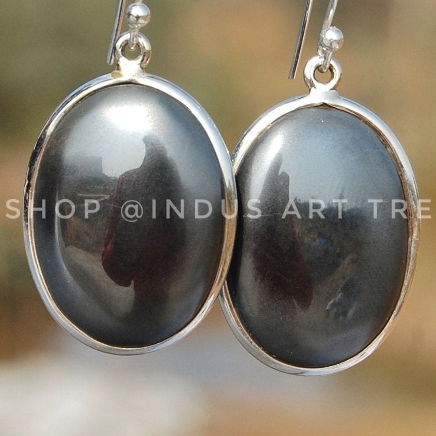 Hematite Oval Cab Earrings