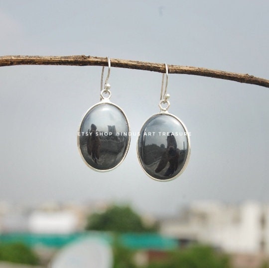 Hematite Oval Cab Earrings