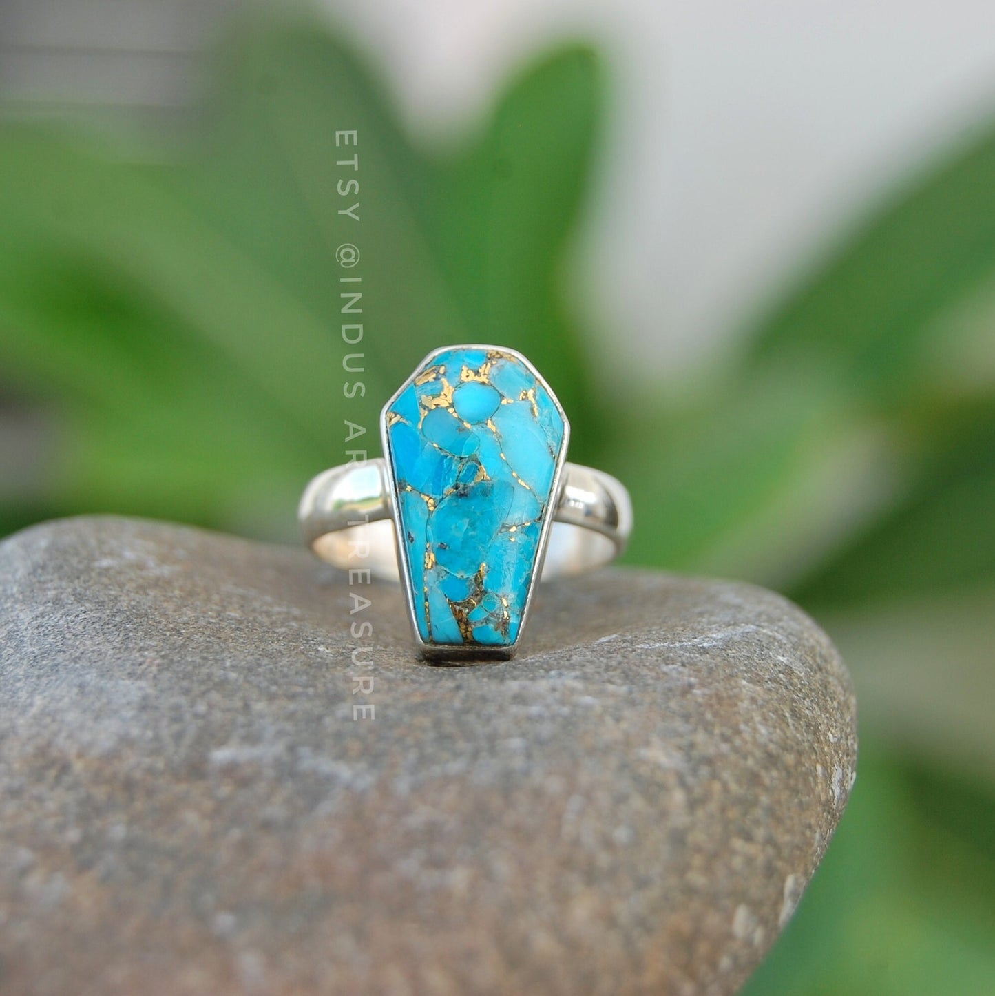 Copper Turquoise Coffin Shape Ring
