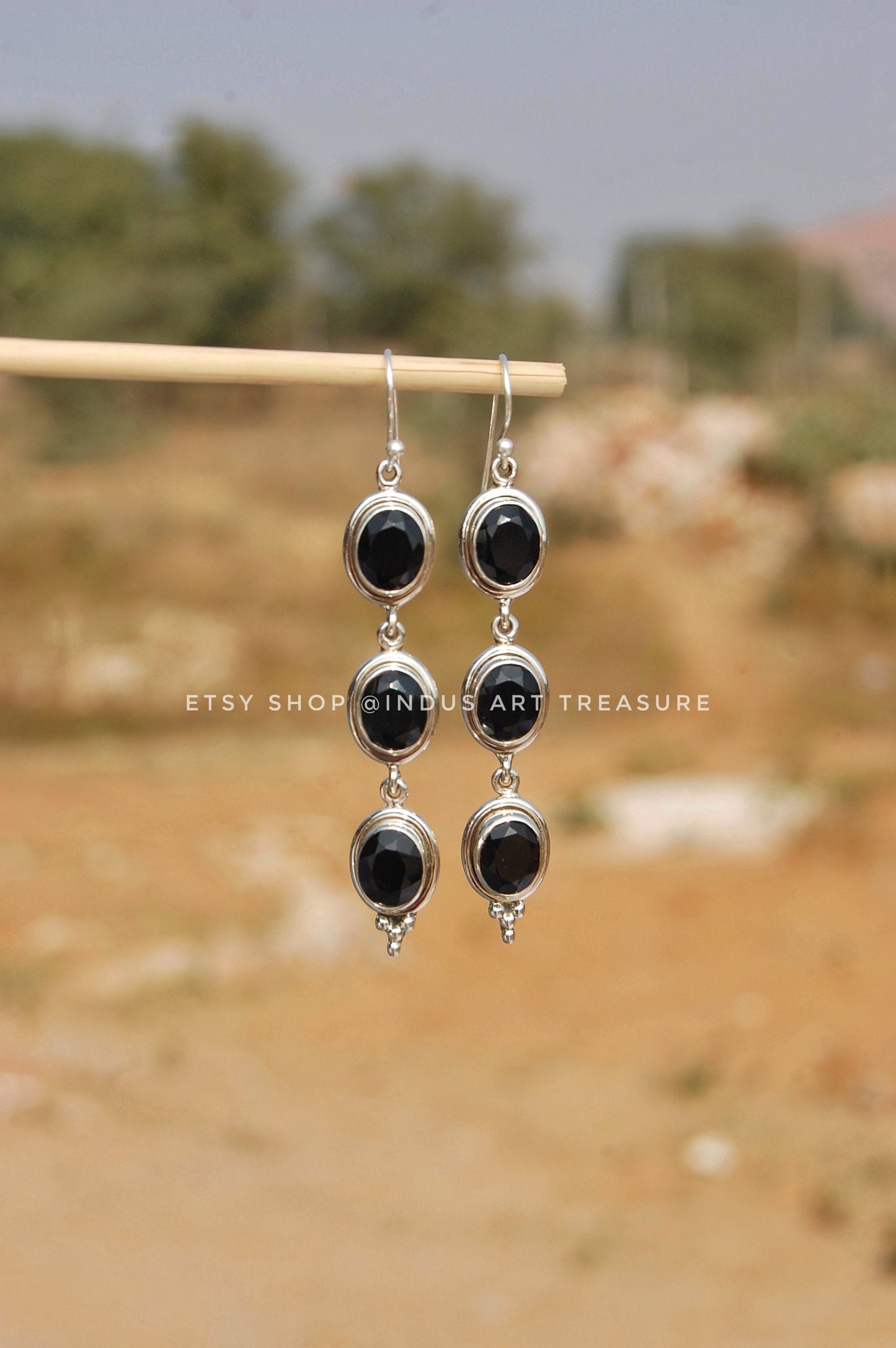 Black Onyx Long Dangle Earrings