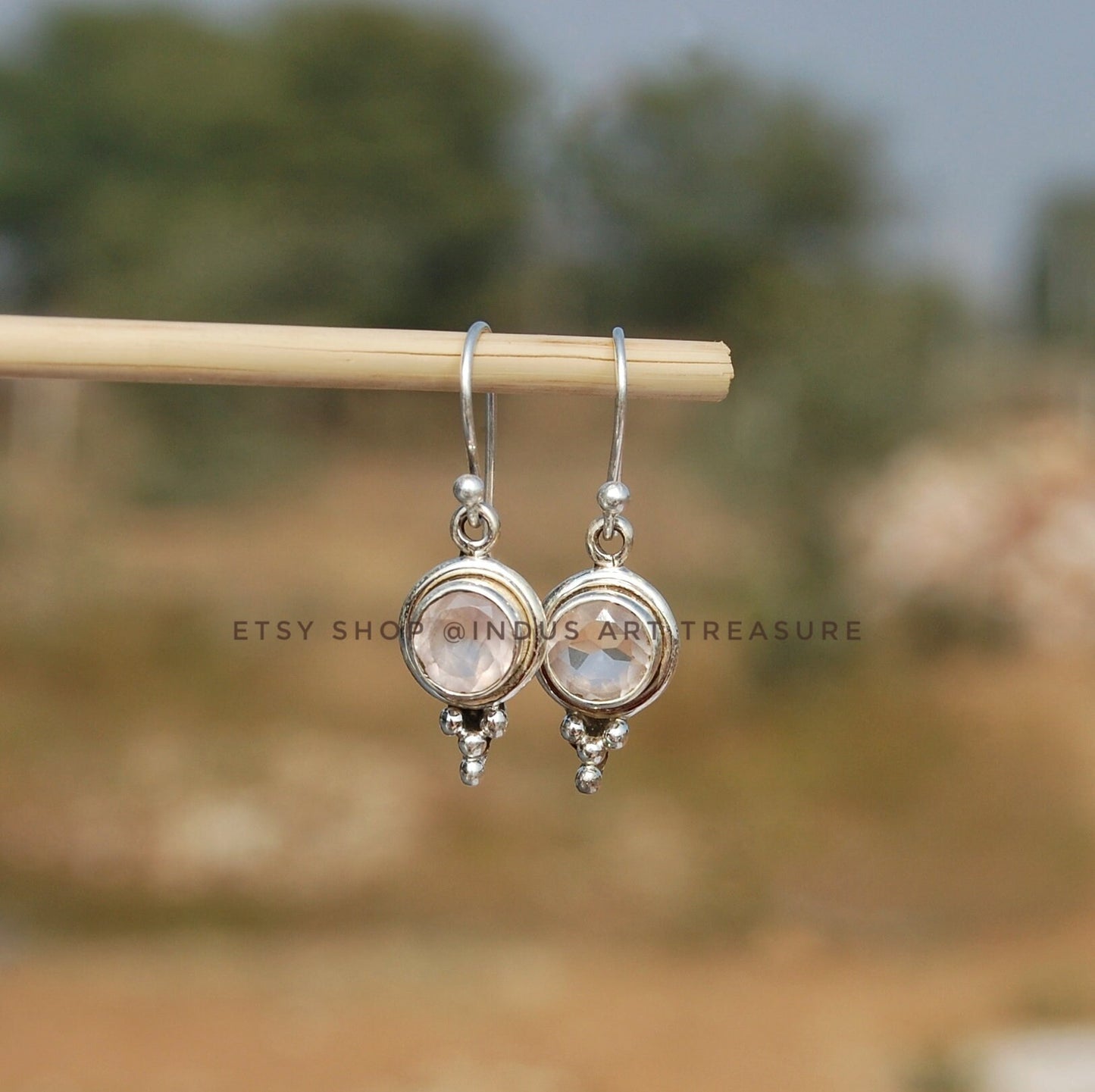 Rose Quartz Boho Silver Earrings