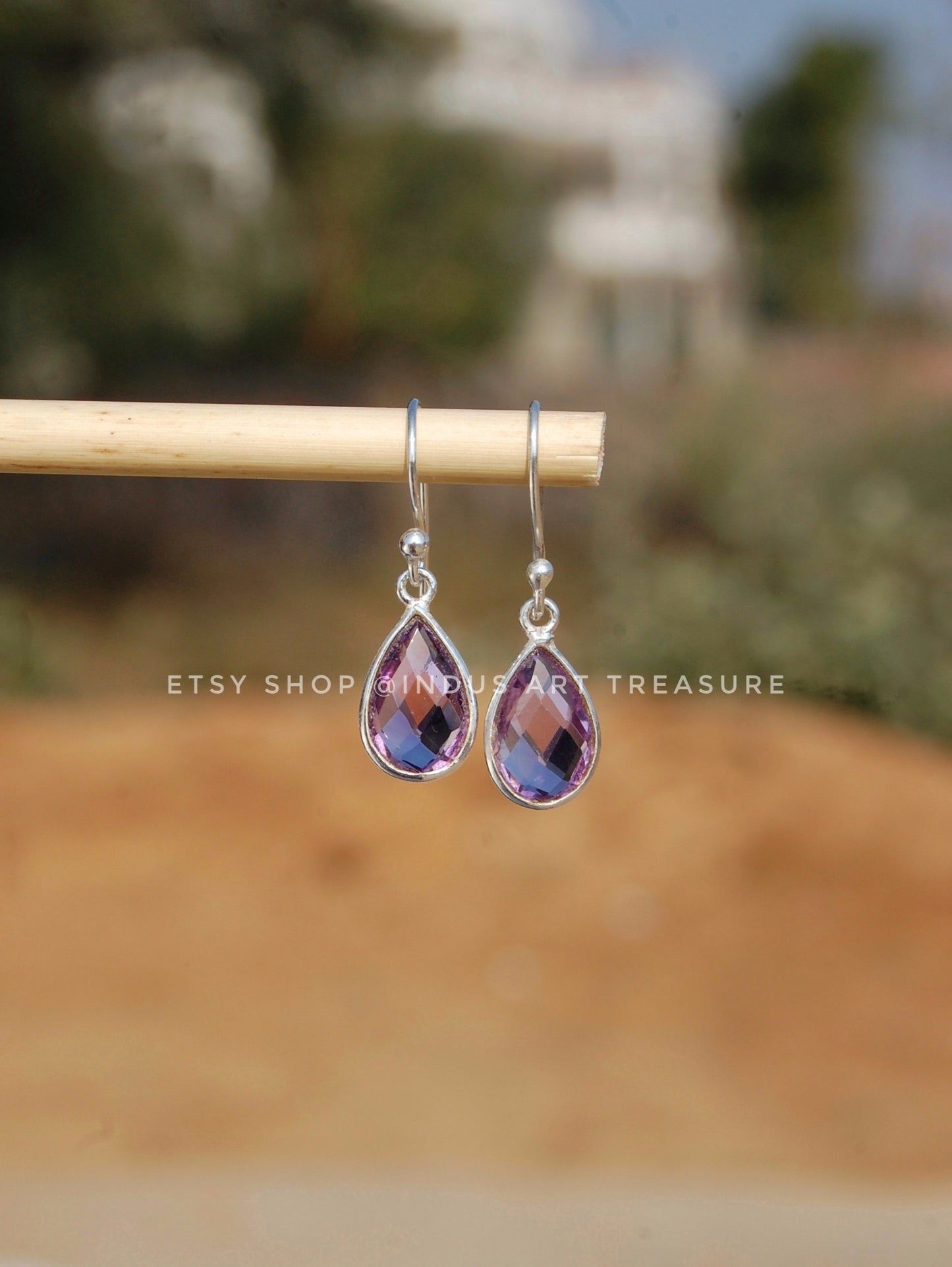 Amethyst Checker Cut Drop Earrings