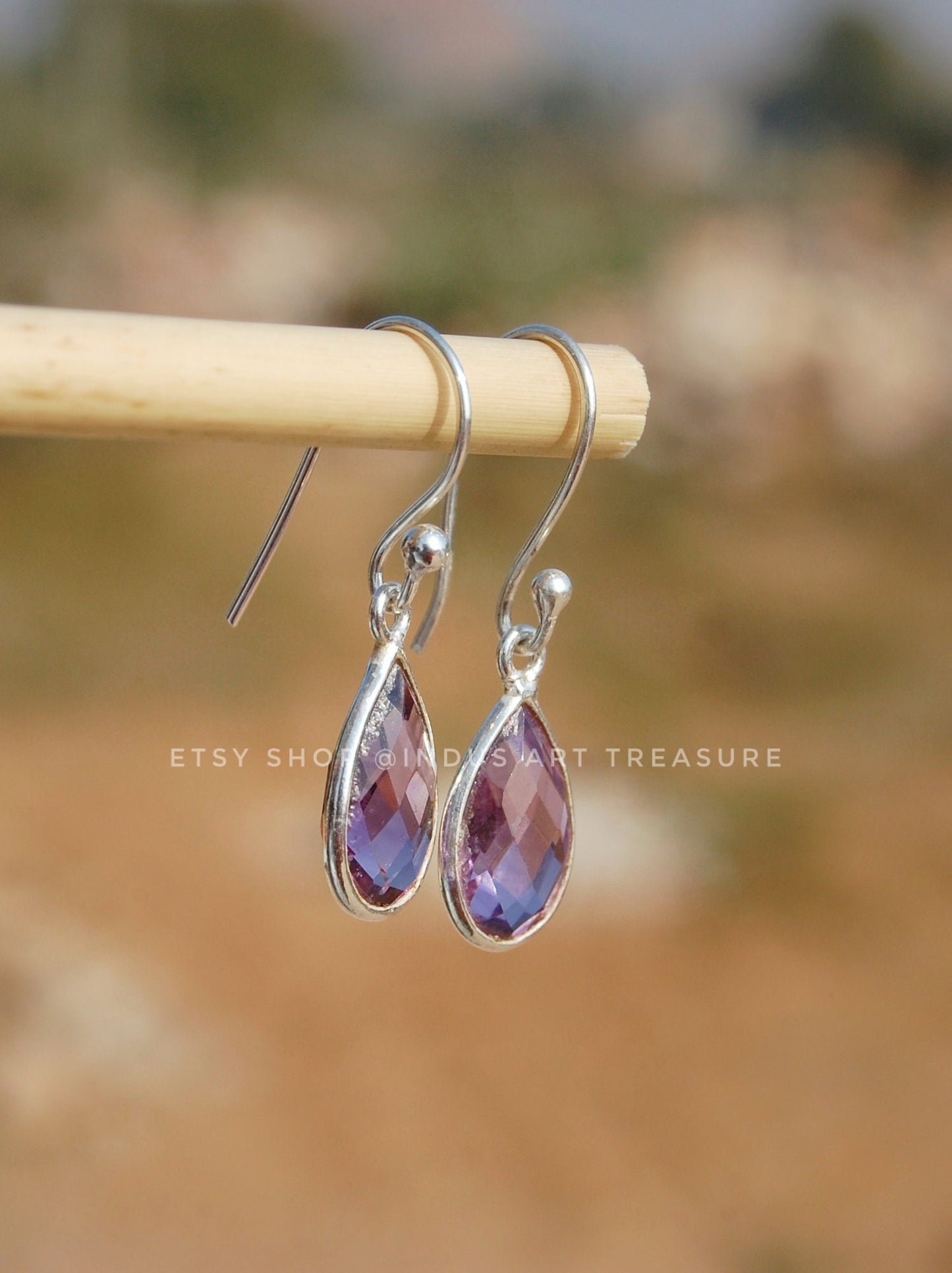 Amethyst Checker Cut Drop Earrings