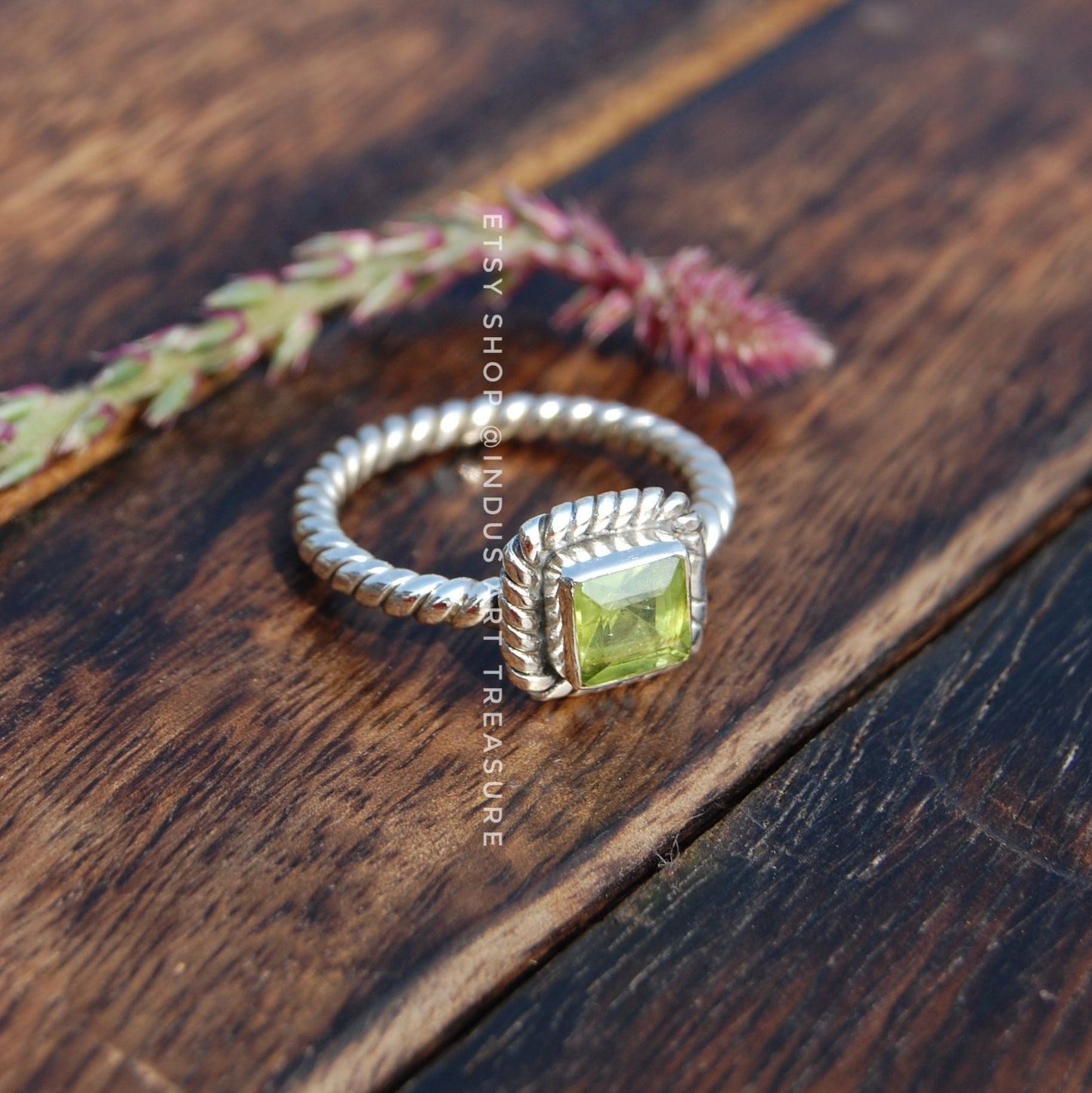 Green Peridot Twisted Band Ring