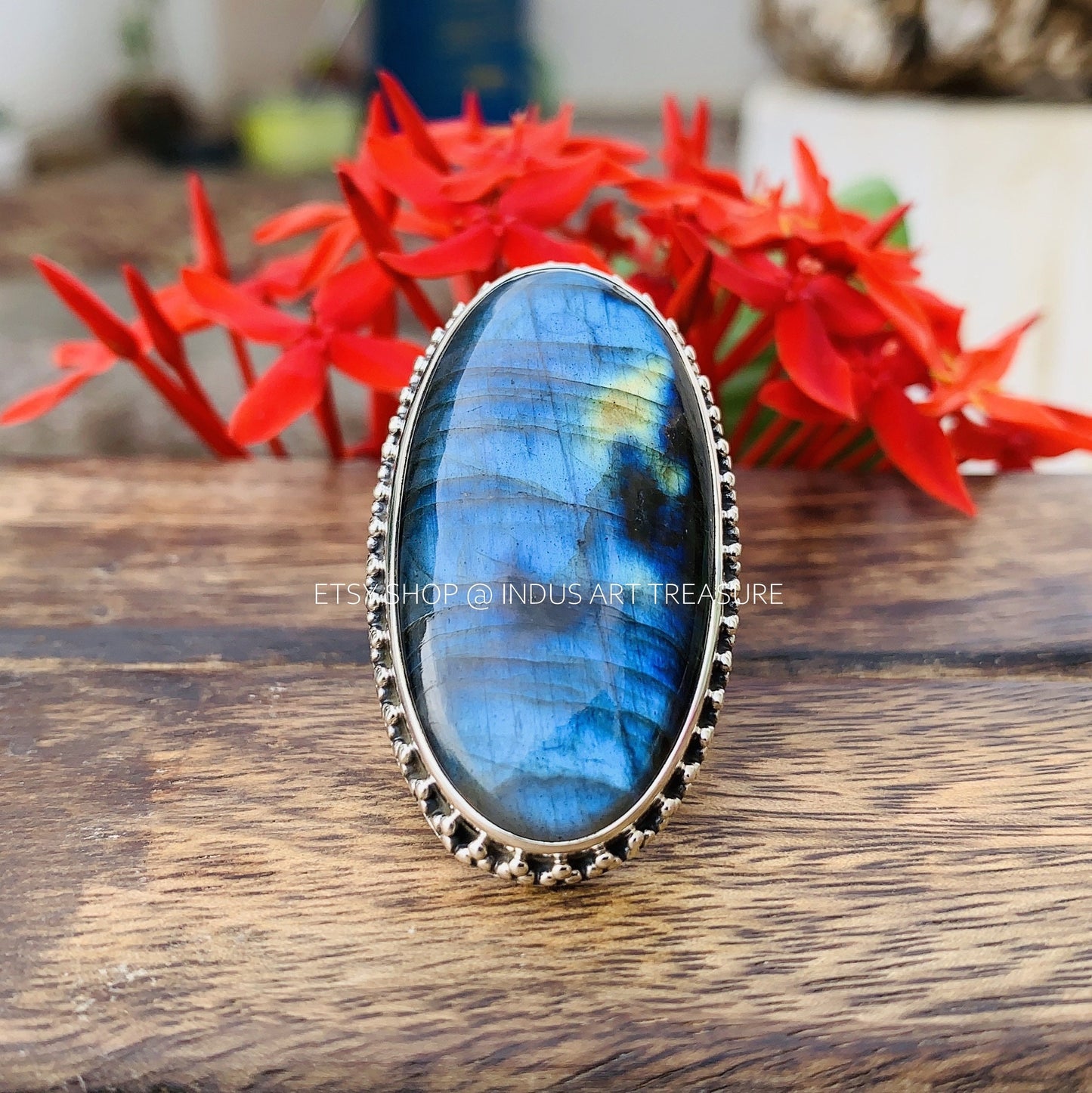 Blue Labradorite Statement Ring