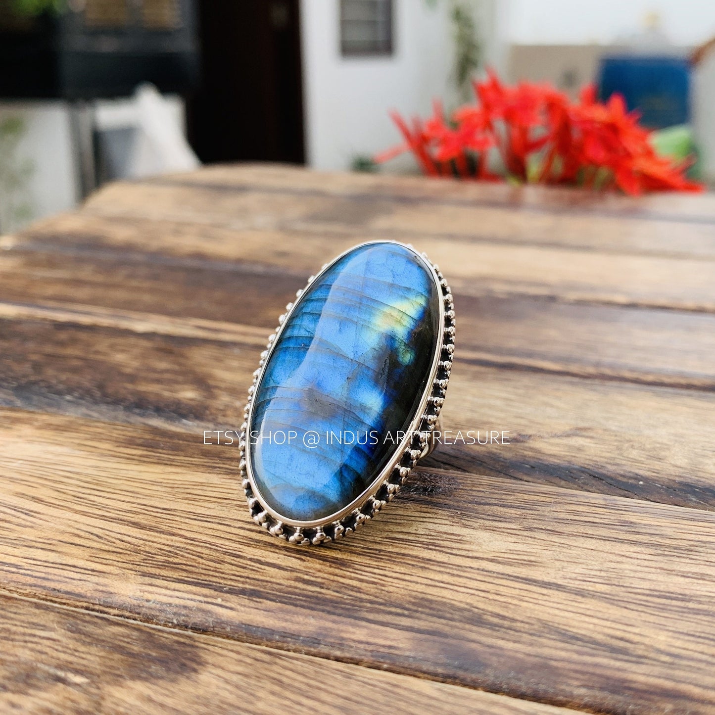 Blue Labradorite Statement Ring