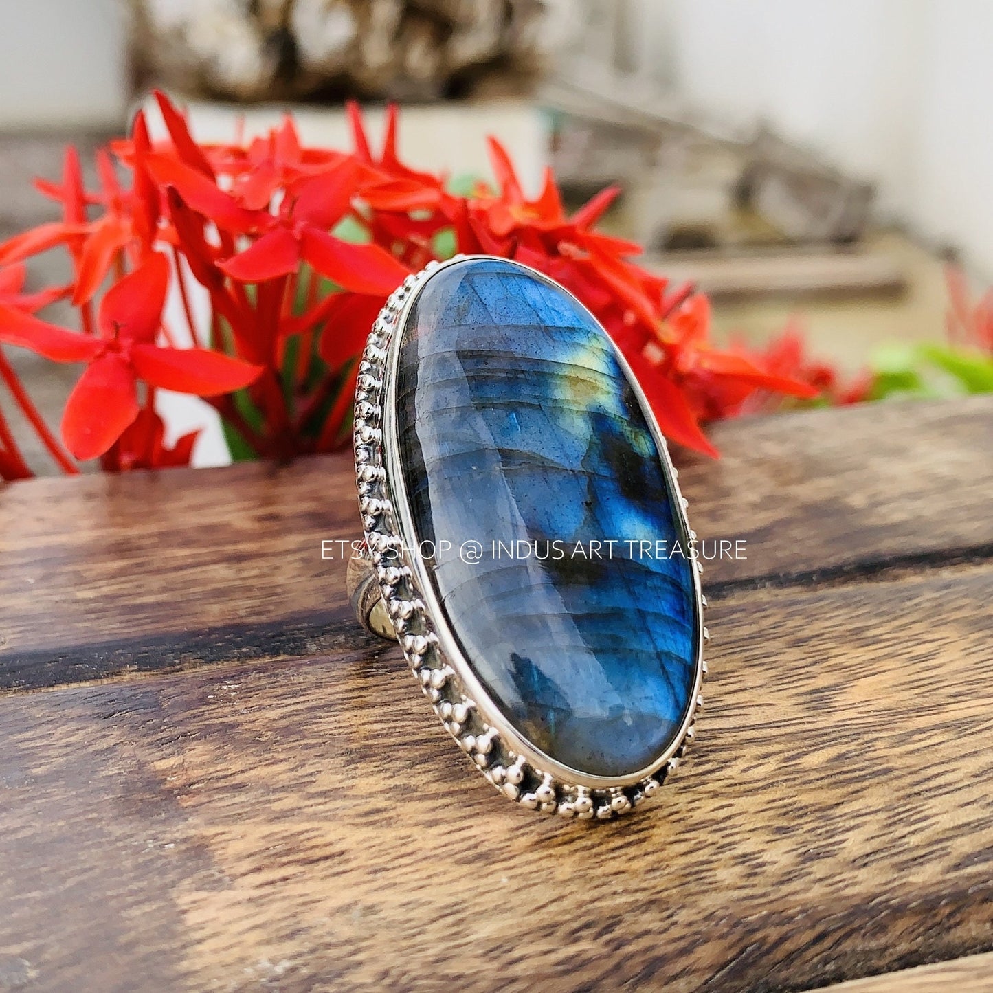 Blue Labradorite Statement Ring