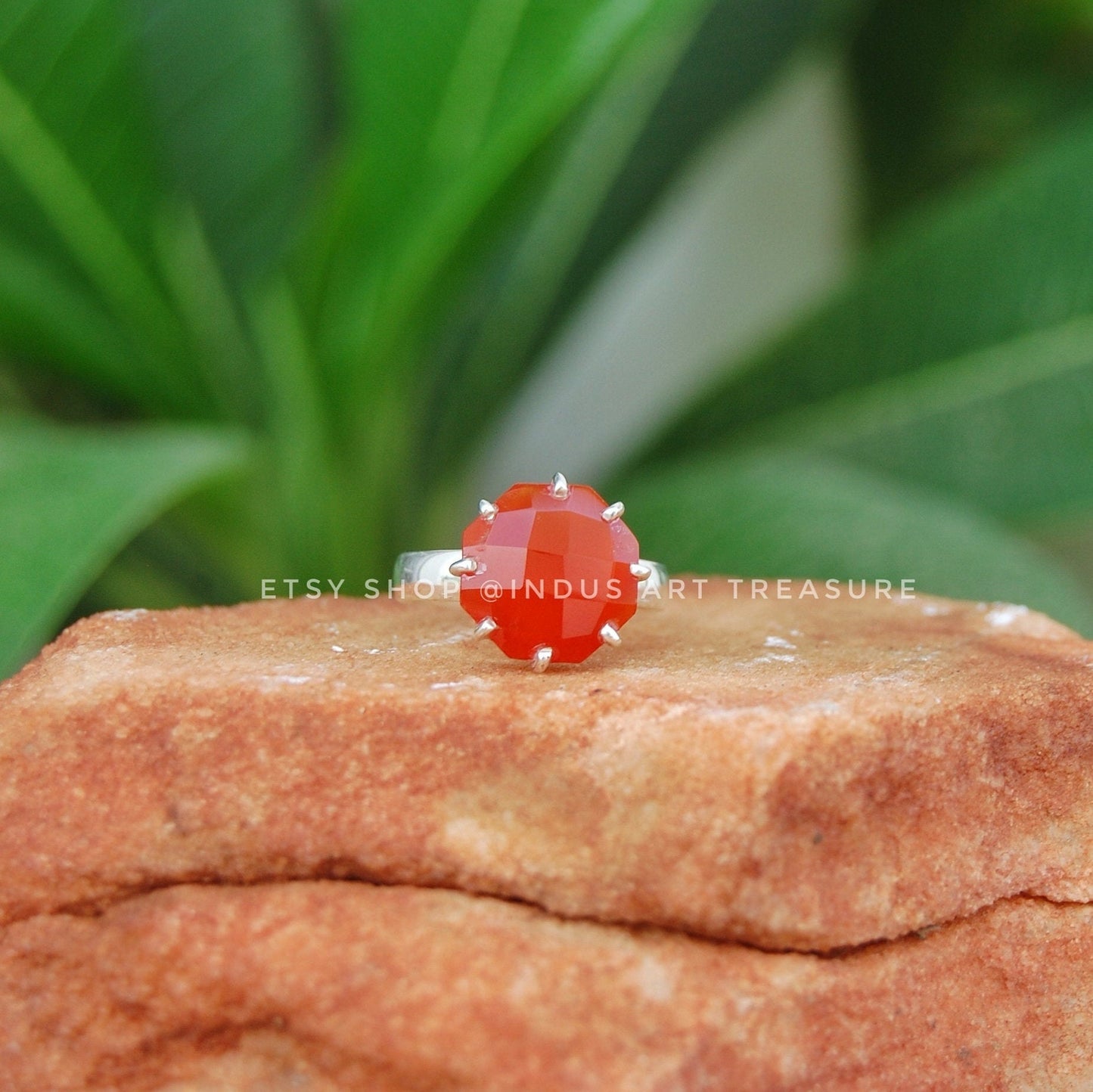 Orange Carnelian Prong Settings Ring