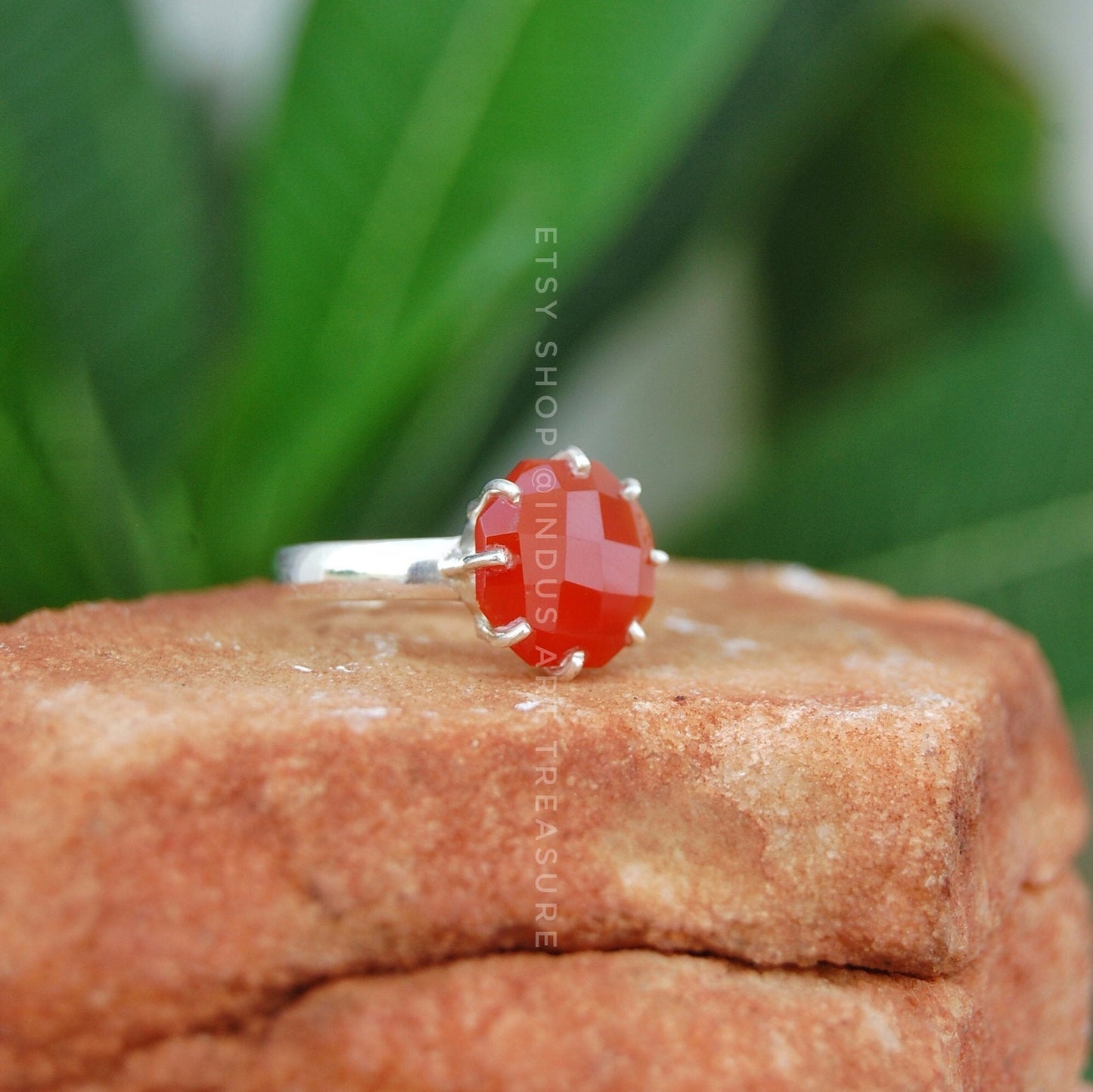 Orange Carnelian Prong Settings Ring