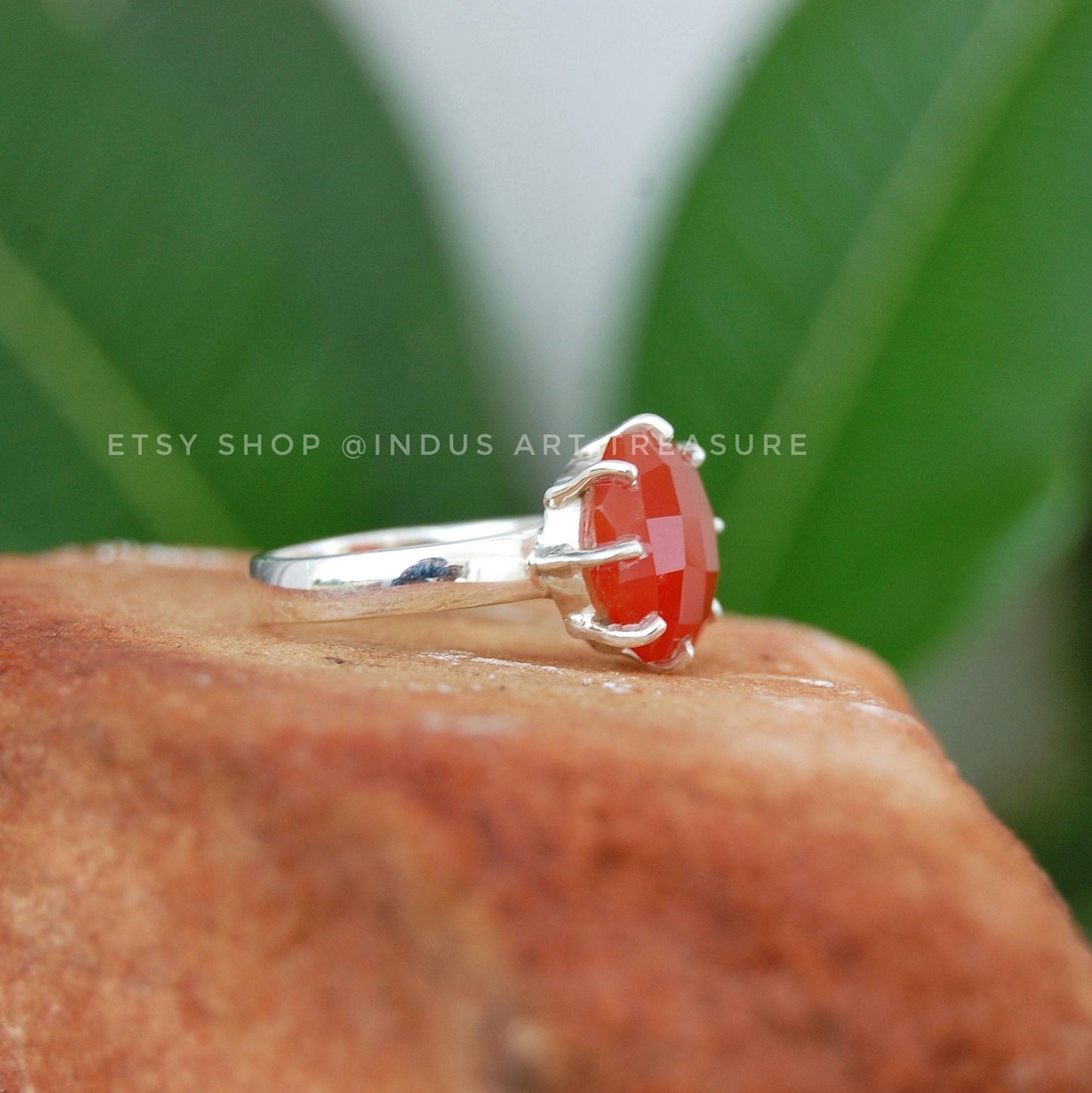 Orange Carnelian Prong Settings Ring