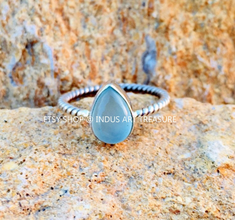 Aqua Chalcedony Dainty Ring