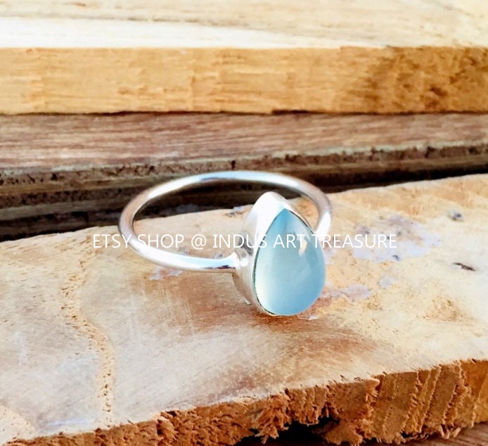 Aqua Chalcedony Dainty Ring