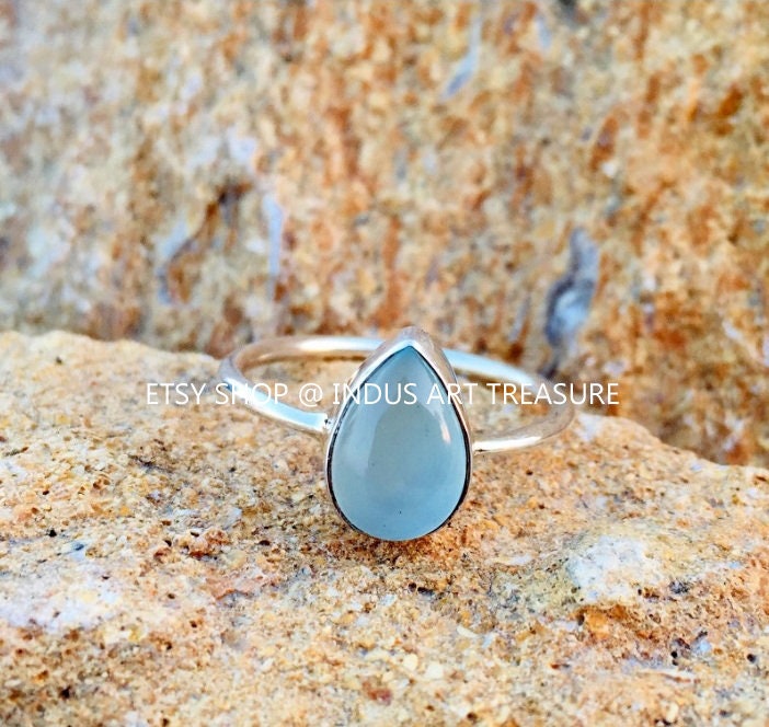 Aqua Chalcedony Dainty Ring