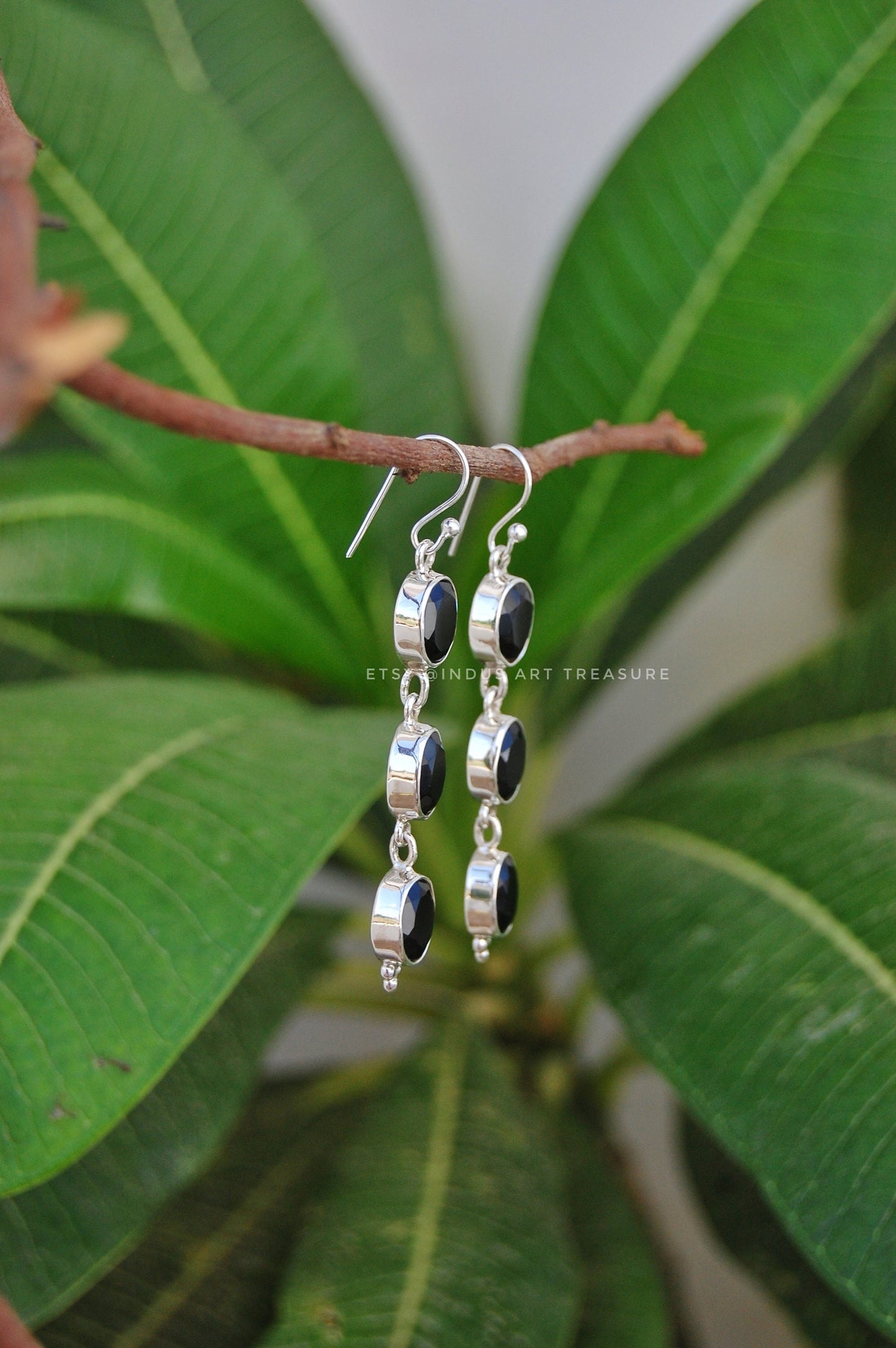 Black Onyx Long Dangle Earrings
