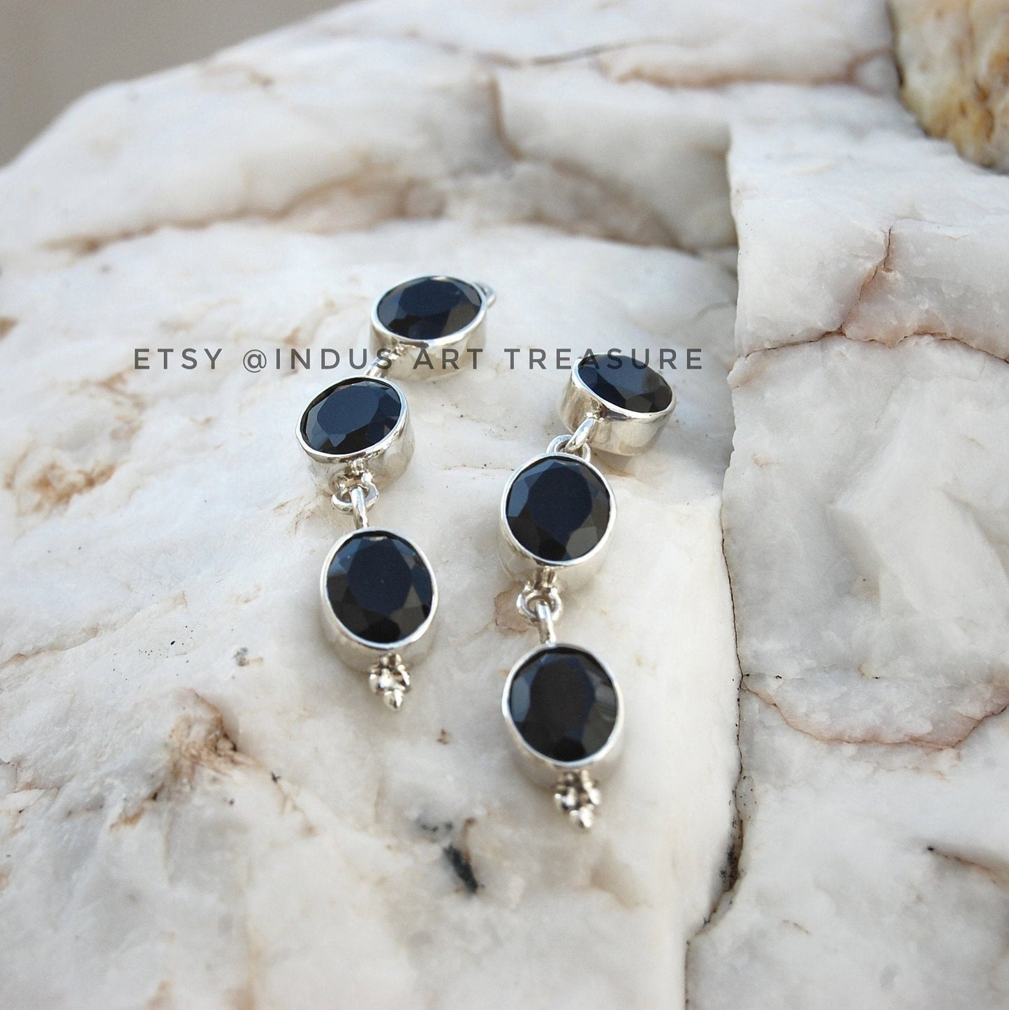 Black Onyx Long Dangle Earrings