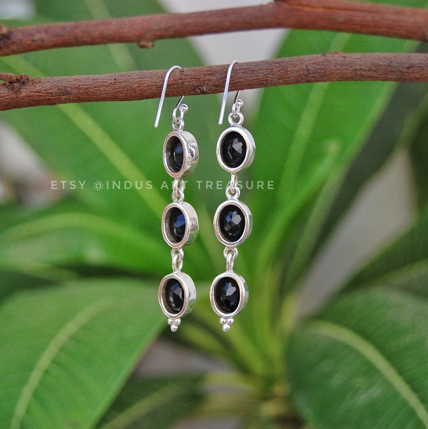 Black Onyx Long Dangle Earrings